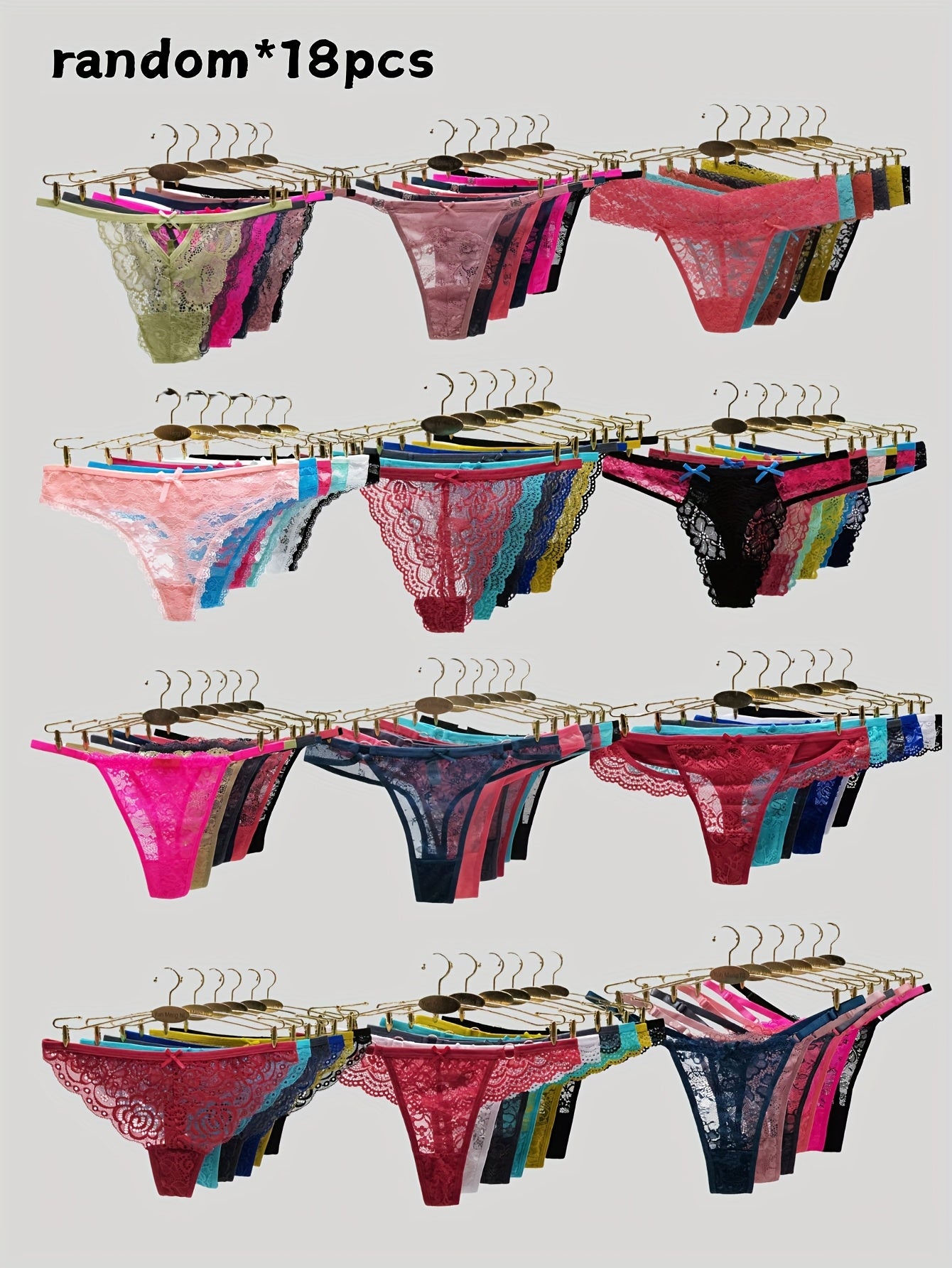 18pcs/ Pack Randomly Assorted Lace Mesh Ladies Thongs Panty