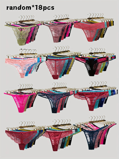 18pcs/ Pack Randomly Assorted Lace Mesh Ladies Thongs Panty