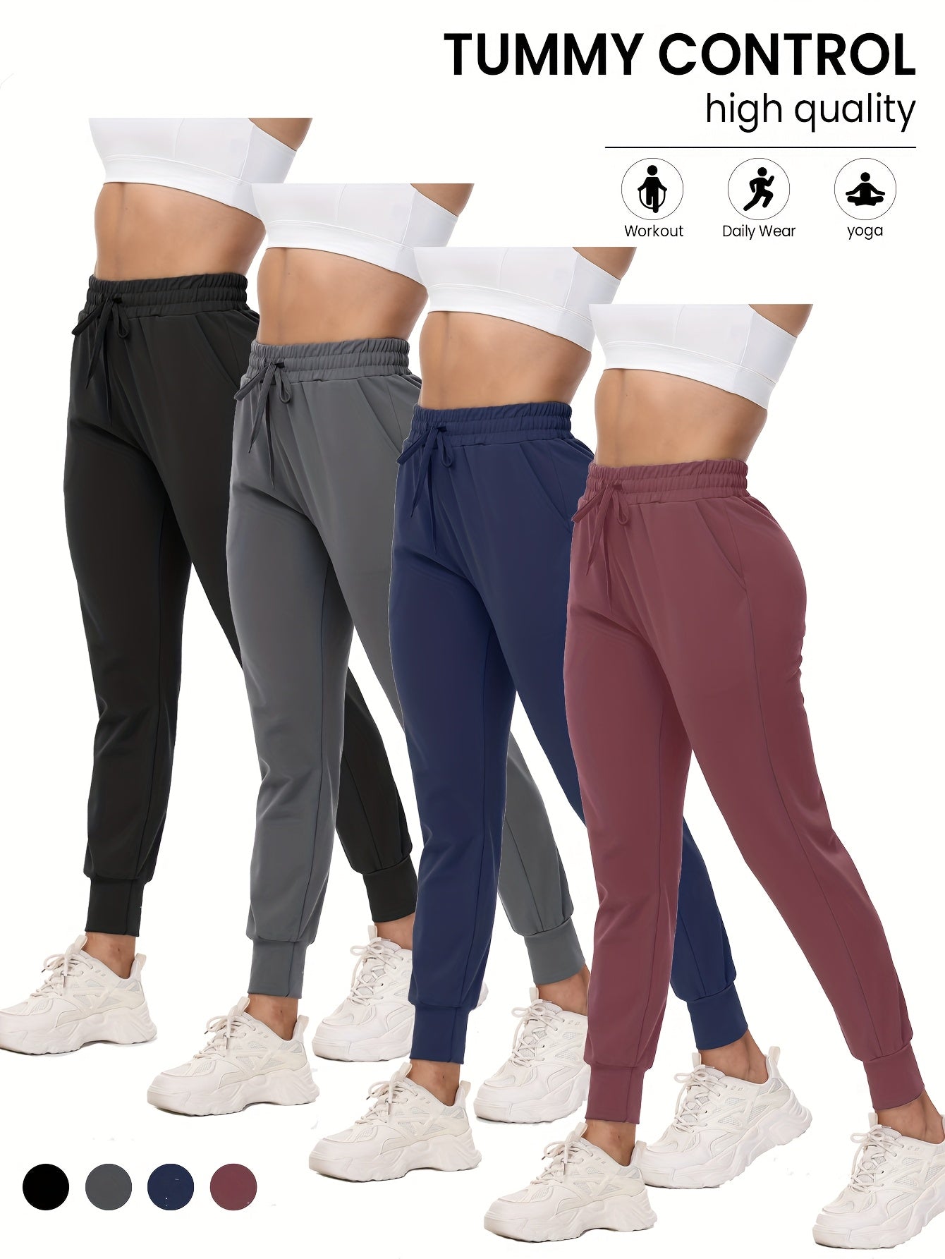 4 Pack Joggers for Women - Sweatpants with Pockets Lightweight Comfy Yoga Pants for Workout Travel Lounge