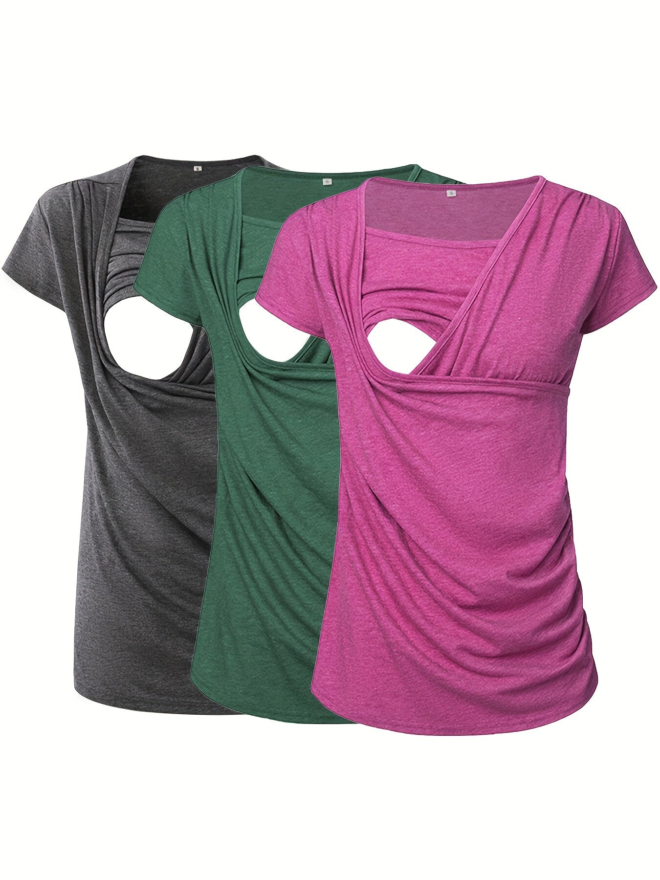Set of 3 Women'S Short Sleeve Maternity Tops with Side Ruching for Breastfeeding