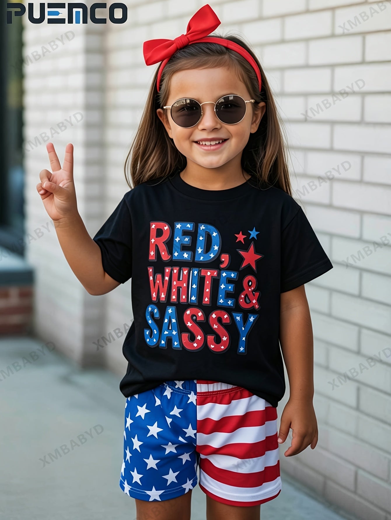 Cute Girl Clothes, Short Sleeved Casual T-Shirt, Red White And Sassy Stars Stripes Round Neck T-Shirt Top for Casual, Soft, Comfortable, 100% - Perfect for 4Th of July Best Gift for Girls