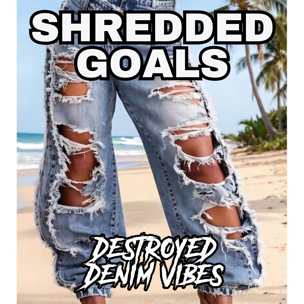 High-waisted Ripped Jeans with Cuffed Hems, Stylish, Trendy and Street-style