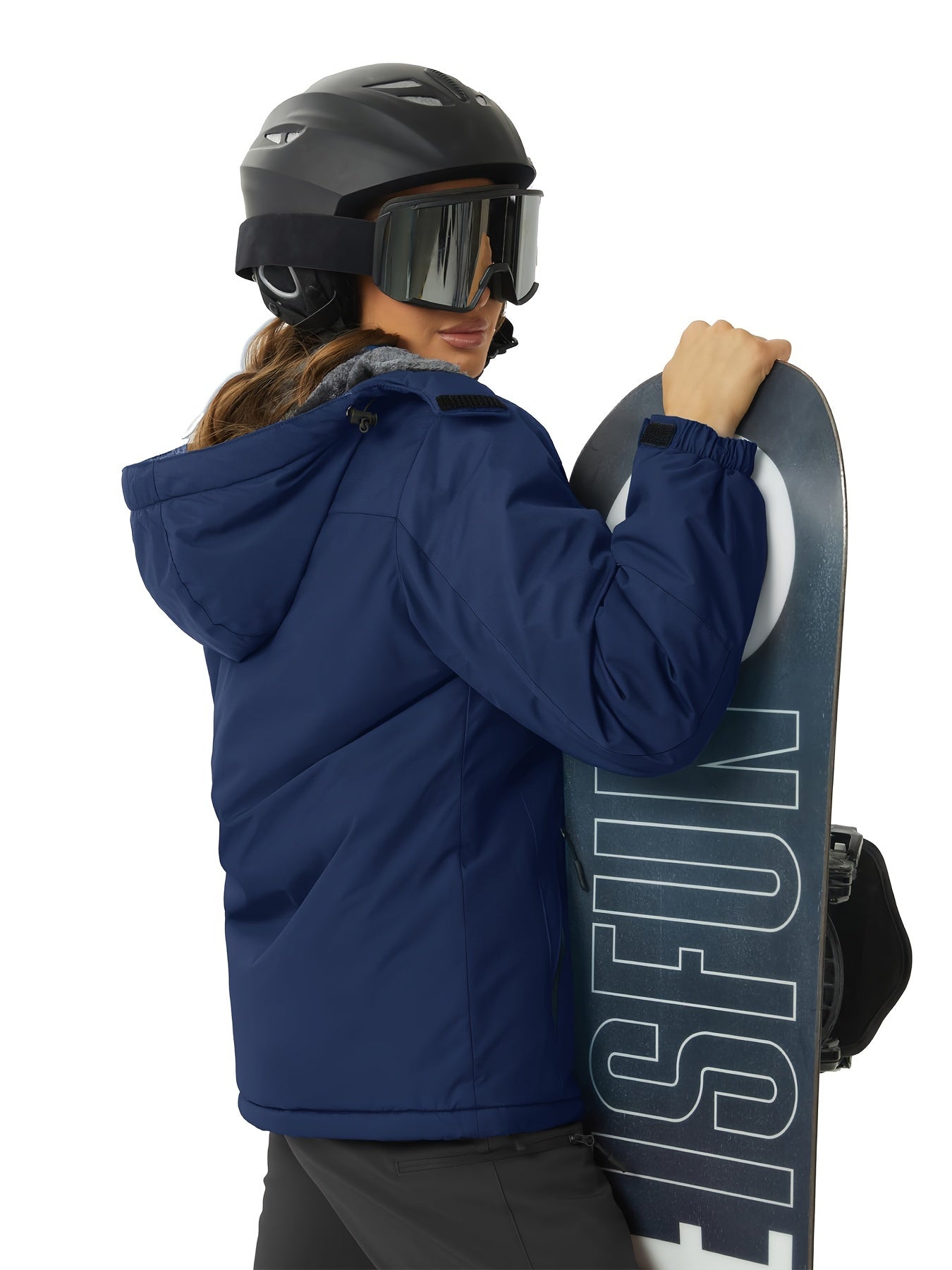 Winter Jacket for Women - Women's Ski Snowboard Jacket Thermal Fleece High Quality Insulated Snow Jacket Casual Work Jacket Outdoor Sports Coat Windbreaker Parka 4 Pockets Camping Snow Jacket Windproof Hood Warm Winter Hiking Fleece Lined Jacket
