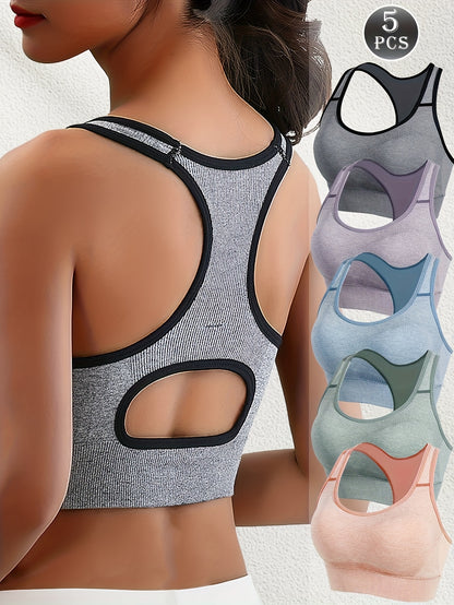 5pcs Set of Women'S Sports Bra, Seamless Back Without Steel Ring, Fitness Yoga Bra