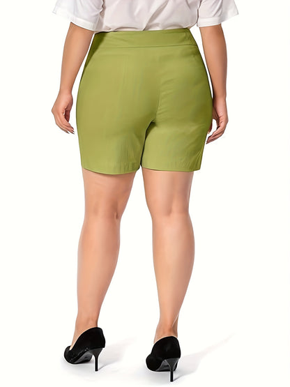 Work Causal Tulip Hem Pull-On Dress Career Shorts with Two Front Pockets