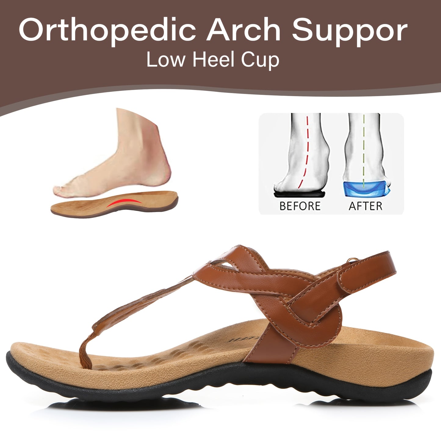 Women's Arch Support Sandals Flat Sandals Adjustable Comfort Walking Sandals, Women Shoes
