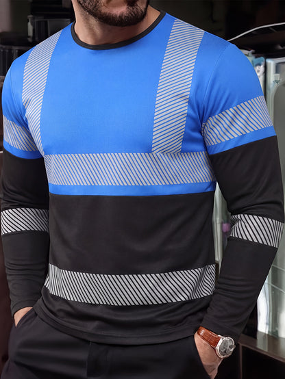 3pcs Men's 3D -Over Print Long-Sleeve T-Shirts - Lightweight Breathable Round-Neck Casual & Layering Shirts, Machine-Washable Durable Fabric Suitable for Outdoor Sports & Casual Attire - 3-Top Bundle