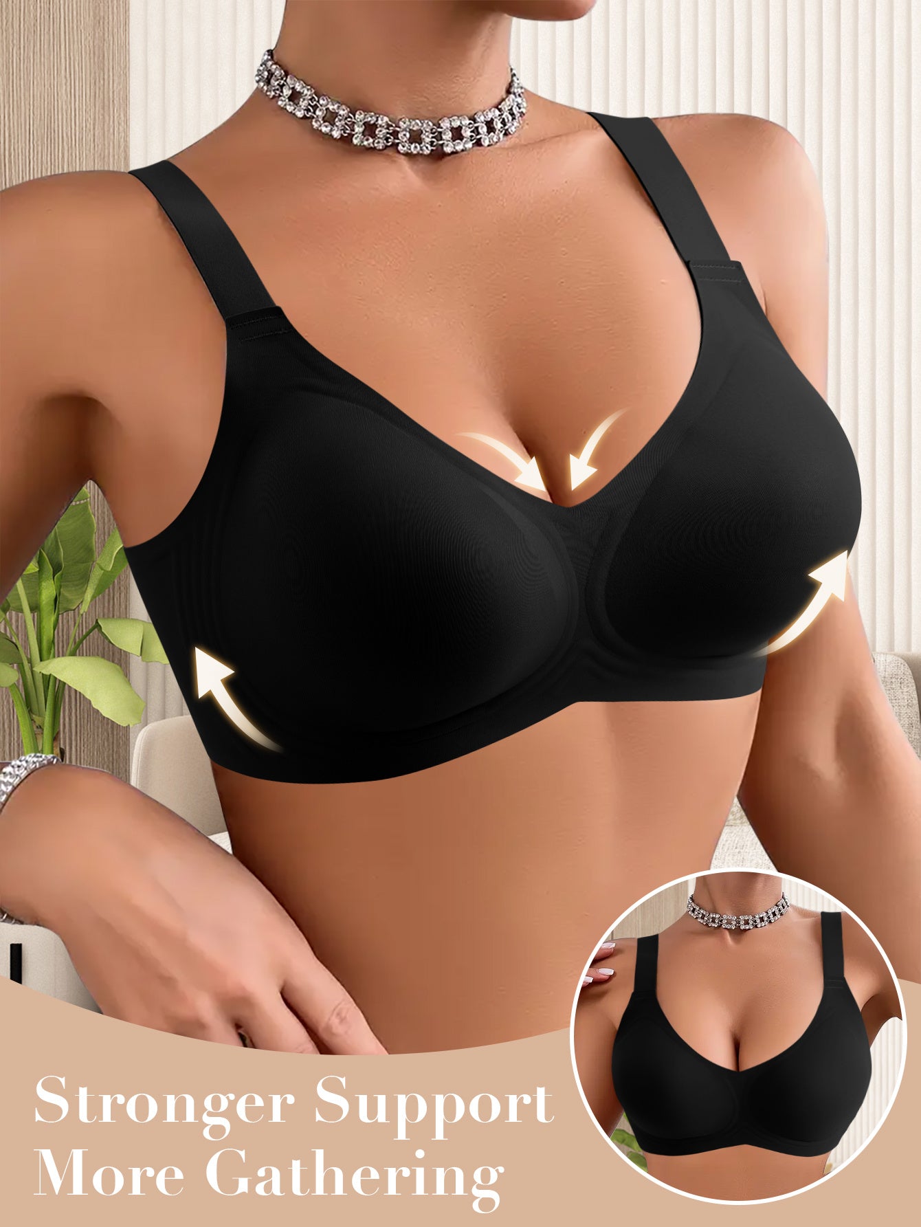 Elegant Solid Color Wireless-Free Push-Up Bra - Medium Support, Comfortable & Lifted Design for a Lifted Appearance, Non-Removable Pads, Seamless Full Cup Coverage, All-Day Wear, Women's Lingerie, Sleek Push-Up Bra, Smooth Fabric