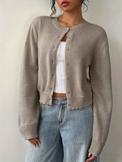Womens Local Warehouse New Arrivals, Spring Autumn Round Neck Button Cardigan, Elegant Noble Ladies Cropped Long Sleeve Tops, Soft Slim Fit Casual Daily Outerwear, Ropa De Mujer Fashion Female Clothes Discount Promotion