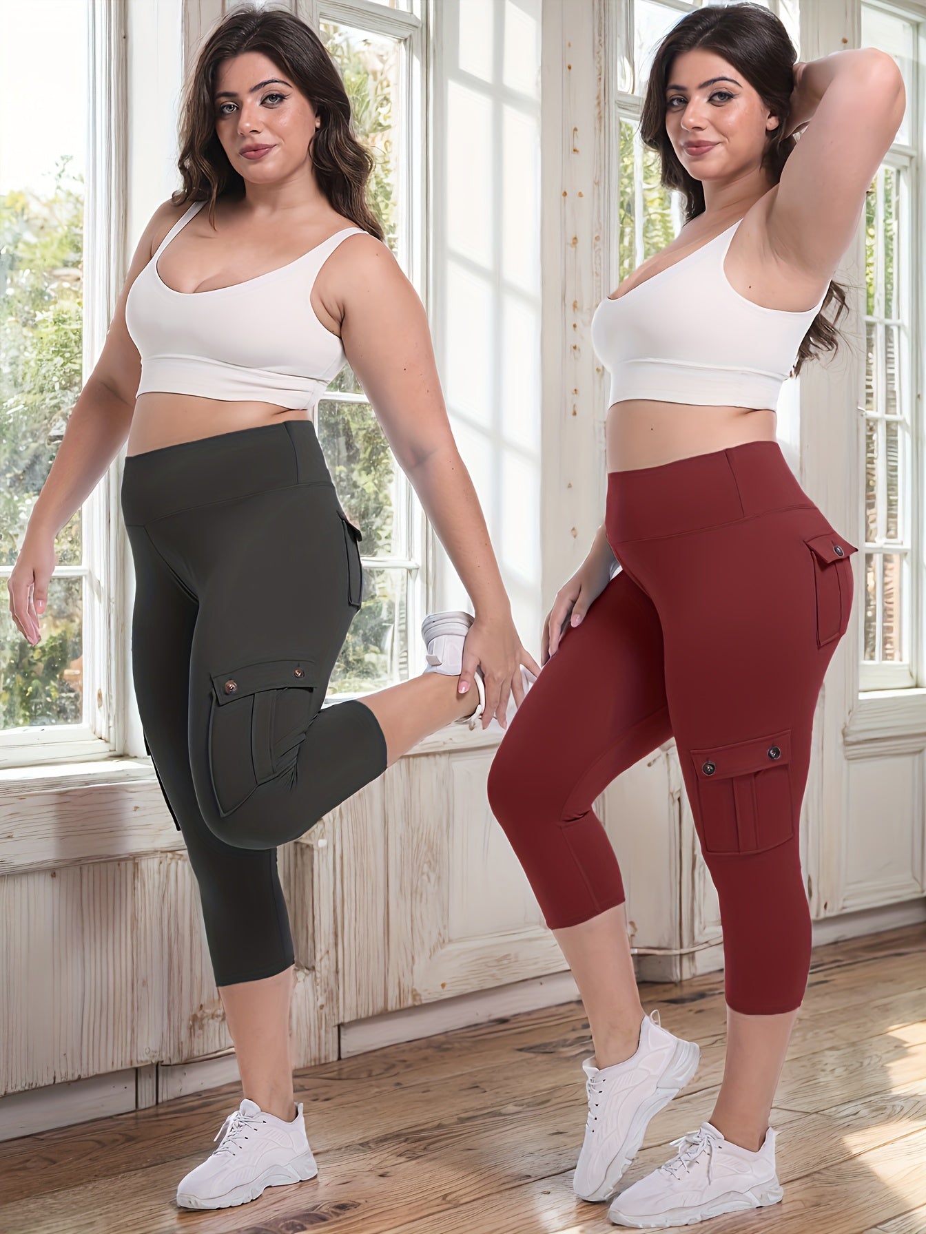 2pcs-Black & Pink High-Waist Leggings - product view 38