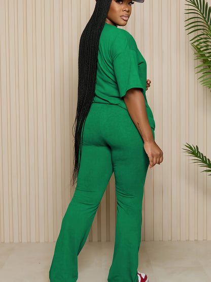Women 2pcs Outfits Short Sleeve Top And Flare Pants Lounge Sets