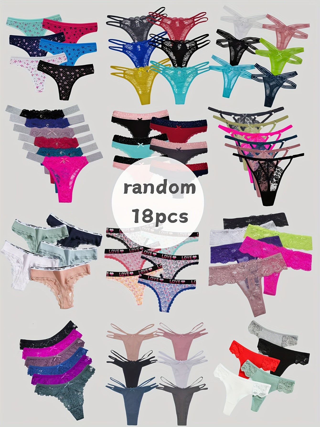 18pcs Random Assorted Lace And Tanga Thongs Sexy Comfortable Women'S Panty