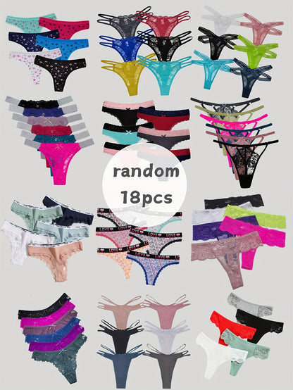 18pcs Random Assorted Lace And Tanga Thongs Sexy Comfortable Women'S Panty