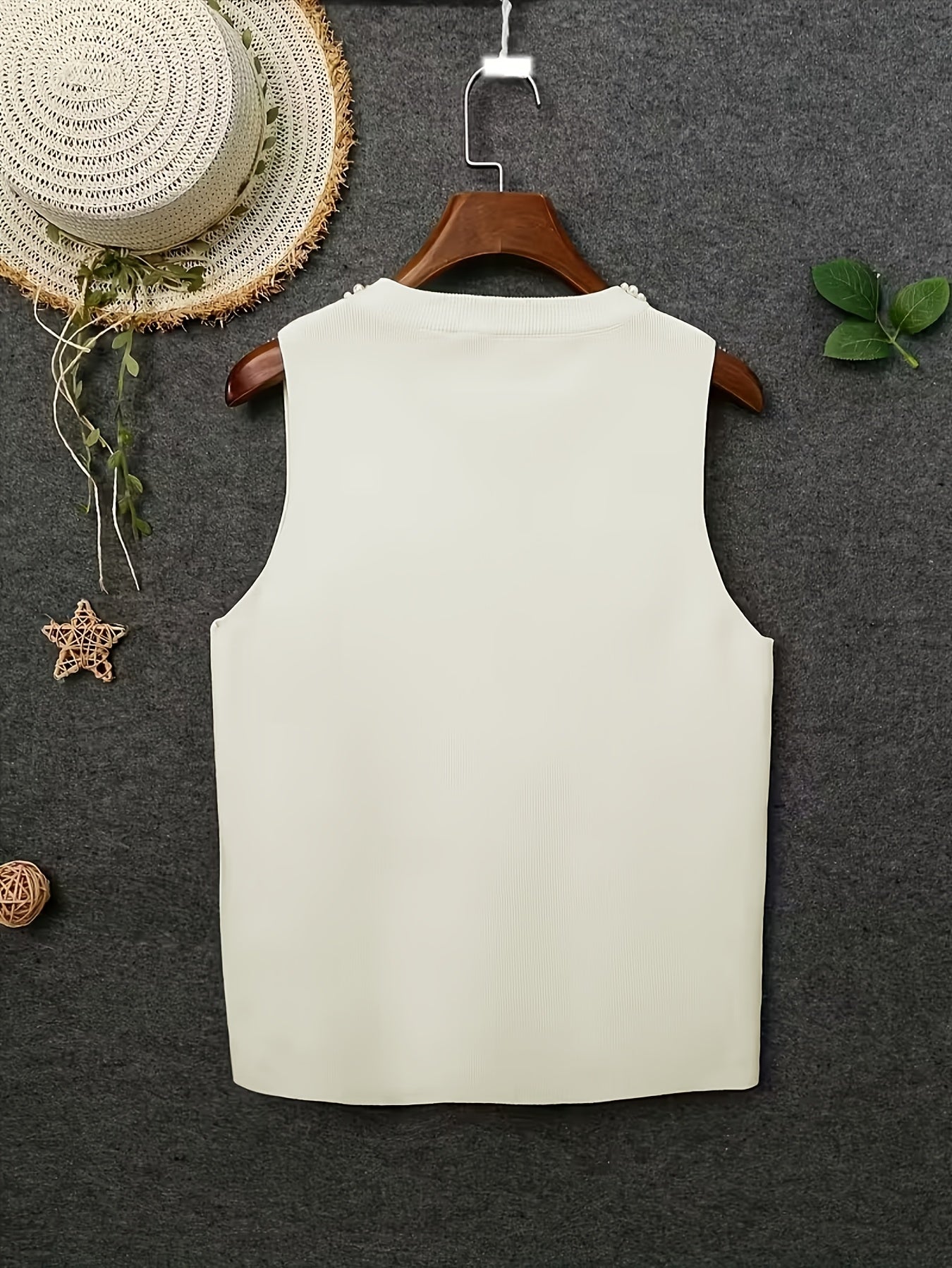 [Plus Size Tank Top] Plus Size - Ladies' Spring/Summer Fashion Nail Bead Solid Color Sleeveless Tank Top Elegant Breathable Large Top