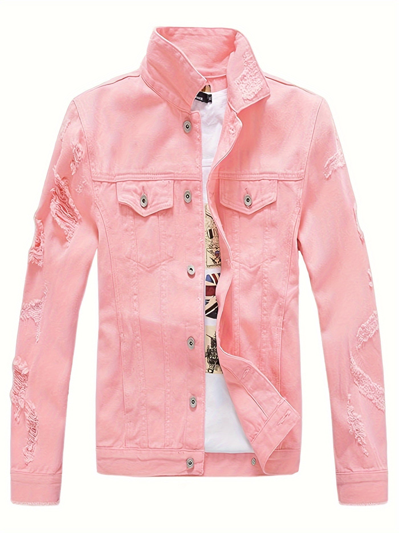 Men's Denim Jacket Fashion Slim Fit Ripped Cotton Stretch Denim Trendy Outerwear