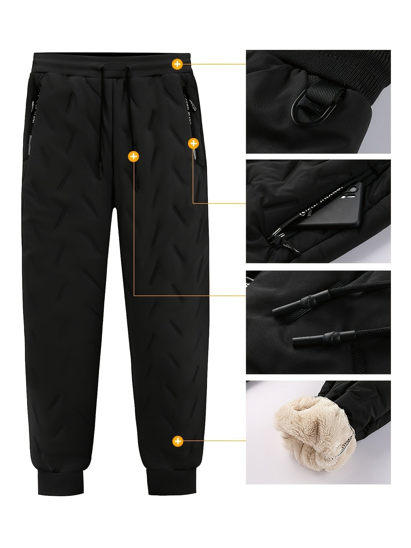 Men'S Winter Warm Fleece-lined Pants, Outdoor Sports Camping Drawstring Pants, Hiking Pants With Thick Insulation, And Windproof Pants, Waist Belt With Keychain