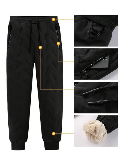 Men'S Winter Warm Fleece-lined Pants, Outdoor Sports Camping Drawstring Pants, Hiking Pants With Thick Insulation, And Windproof Pants, Waist Belt With Keychain