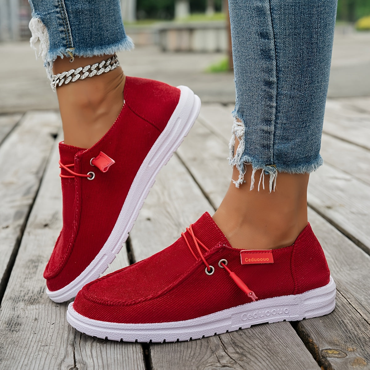 [Sneakers] Ceduoouo Women'S Casual Slide Bushing Skateboard Sneaker, Solid Color, Non-Slip Slip Mat, Four Seasons Comfortable, Fabric Upper And Inner, Breathable Insole