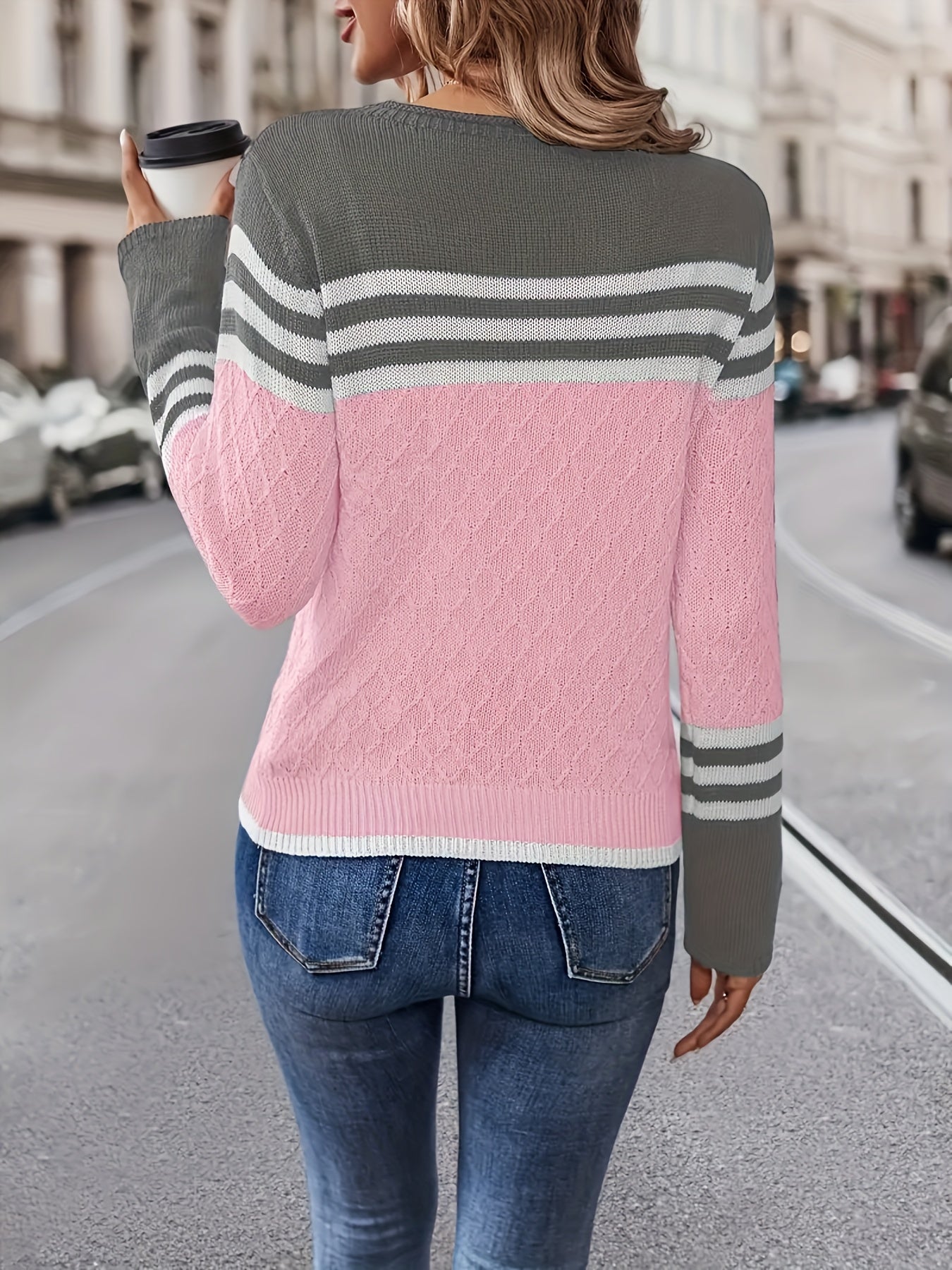 Women'S Color-Blocked Striped Round-Neck Long-Sleeve Top, Made from Comfortable And Warm Fabric, Perfect for Casual Elegance, Stylish Gatherings, And Festive Gifts for Autumn And Winter