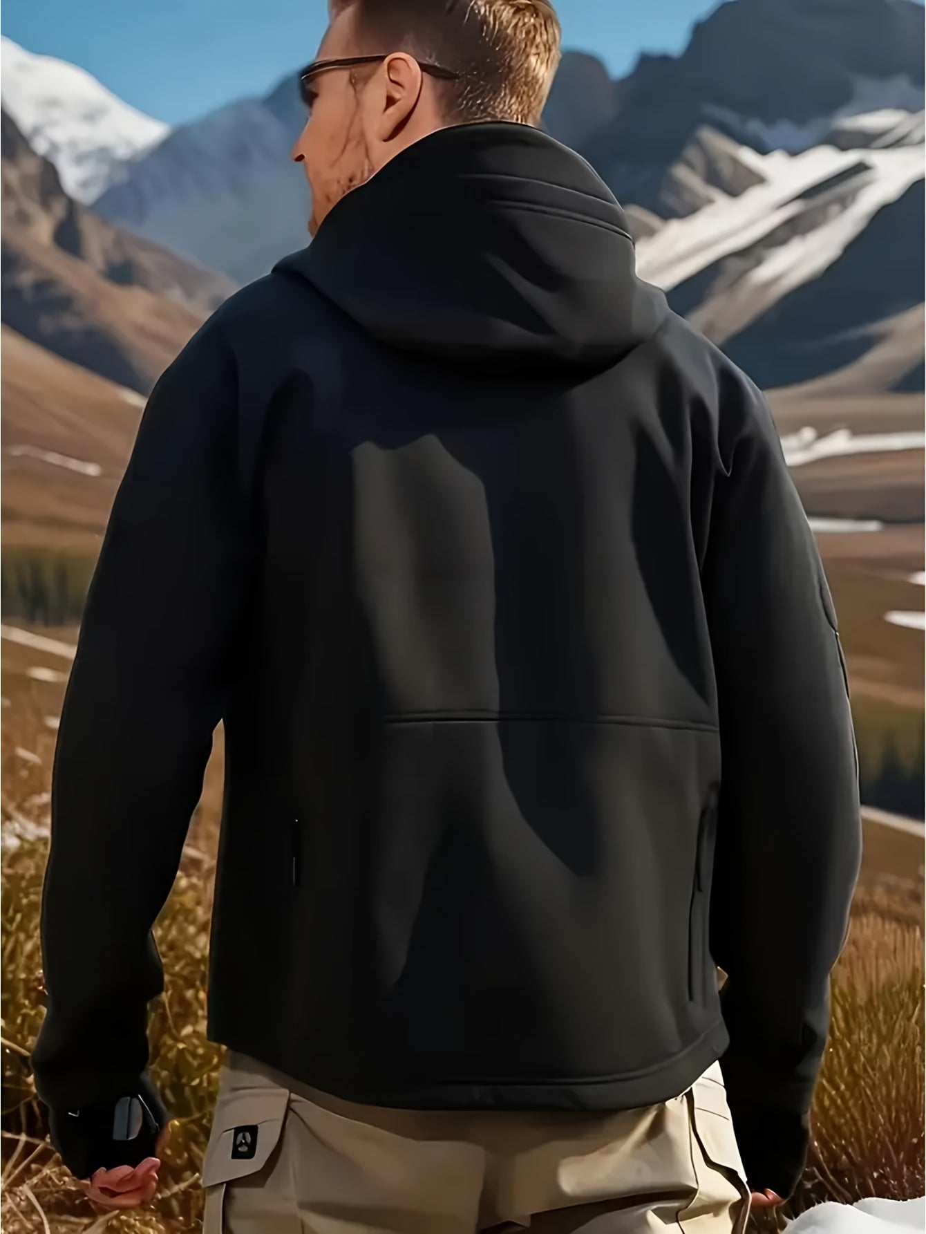 Men's Fleece-Lined Softshell Tactical Winter Jacket with Zip-Up Hooded Coat, Multiple Pockets & Lining - Outdoor Skiing, Hiking, Camping Workwear - Machine Washable Warm Fall/Winter Gear for Cold Weather Activities (Polyester)