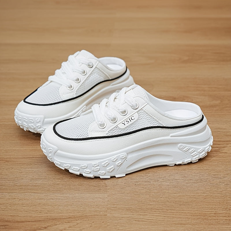 Ladies' Spring Thick-soled Sandals, Breathable Slippers, Versatile Summer Leisure Shoes, White Simple Style Mesh Sports Shoes, Women Shoes