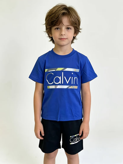 6pcs Boys' Breathable, Comfortable, And Stylish Printed Round-neck Short-sleeve And Shorts Set - Spring/Summer/Autumn Casual Wear, Leisurewear | Sporty Style | Stretchy Fabric, Suitable for Outdoor, Perfect for Outdoor