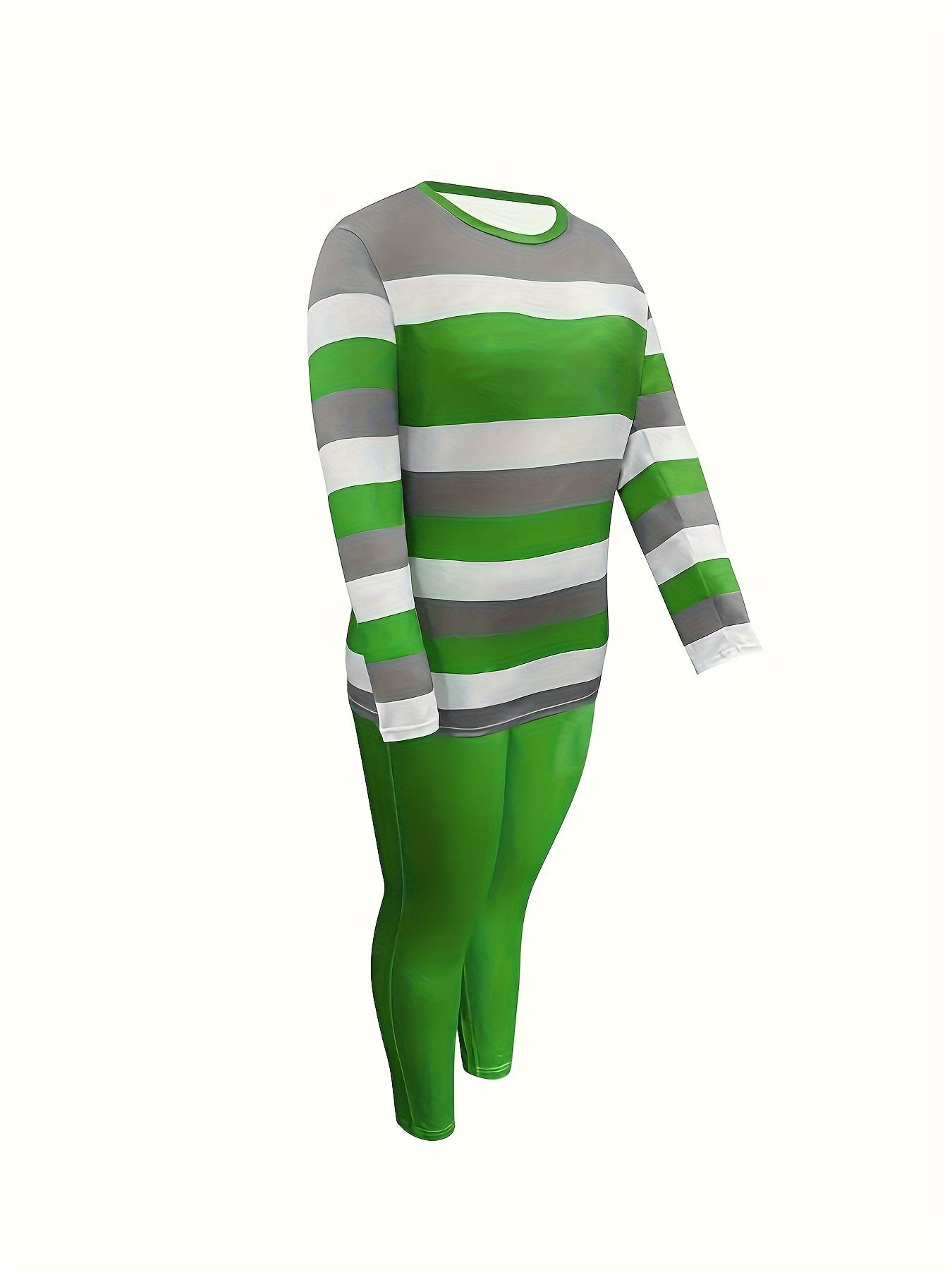 Plus Size Color Block Two-piece Set, Casual Crew Neck Long Sleeve Top & Pants Outfits, Women's Plus Size Clothing