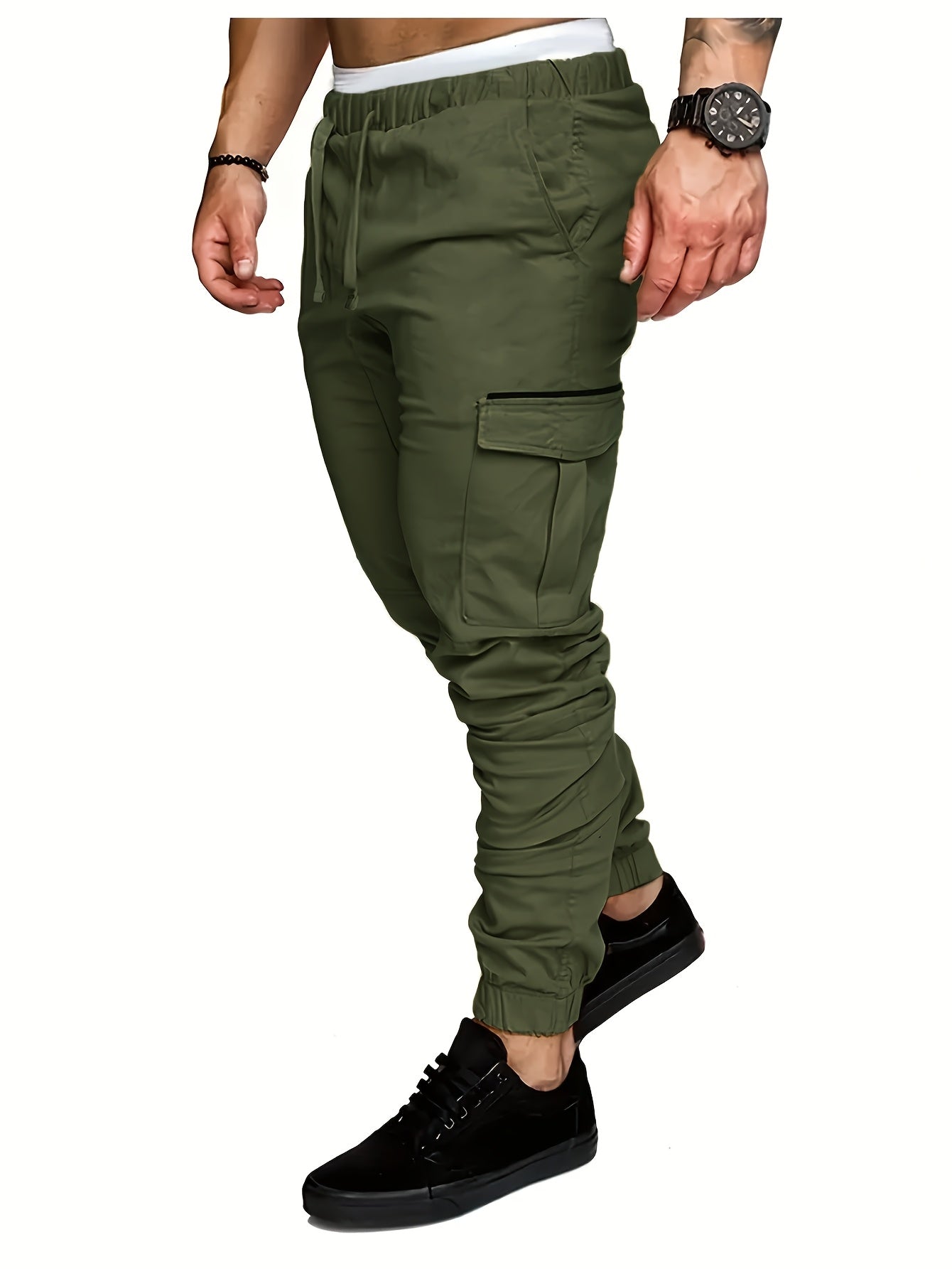 EXARUS 2 Pack Cargo Pants For Men - Relaxed Fit Twill Joggers With Elastic Waistband And Stretch Fabric - Casual Wear