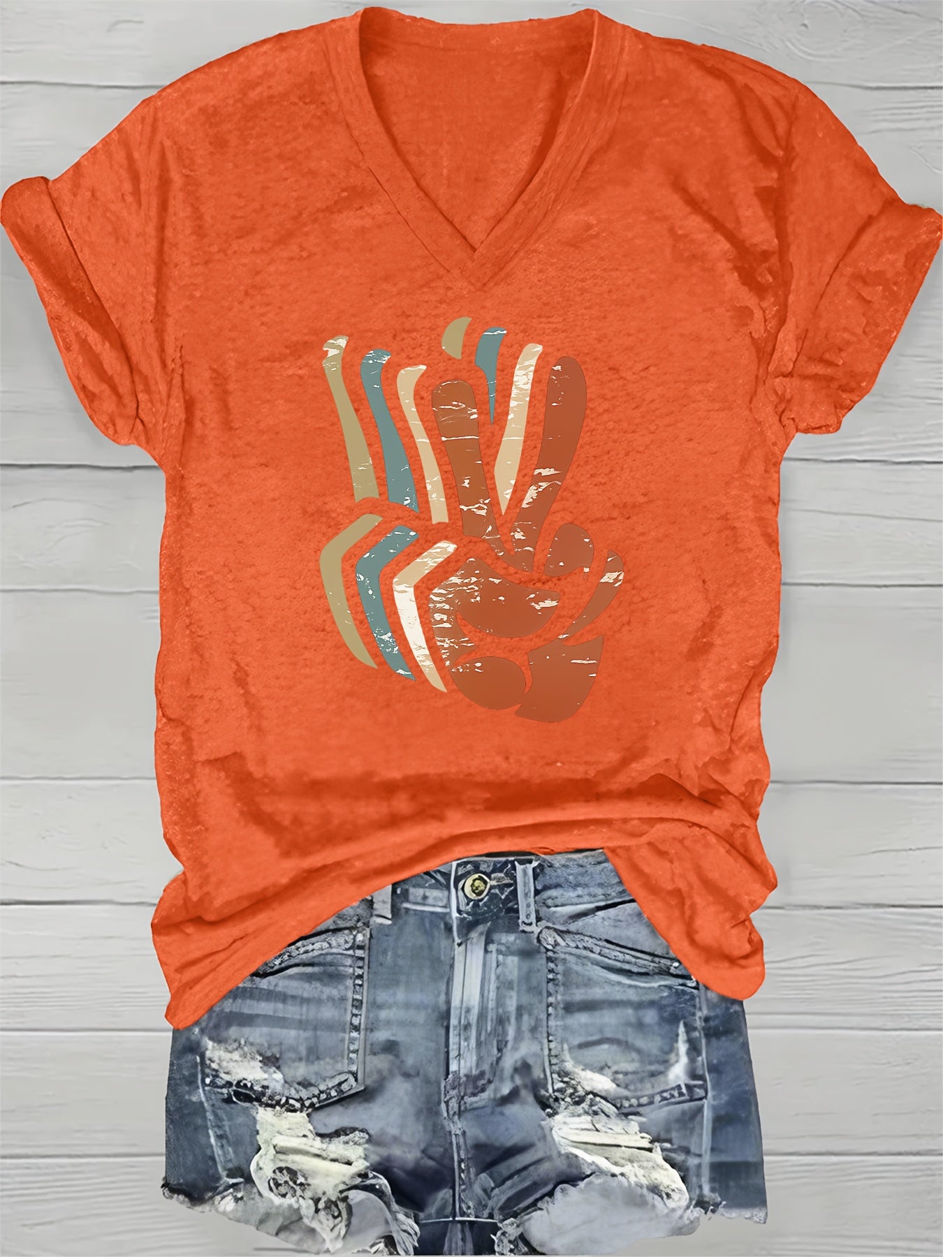 Women's Dark Gray Printed V-Neck T-Shirt - product view 27