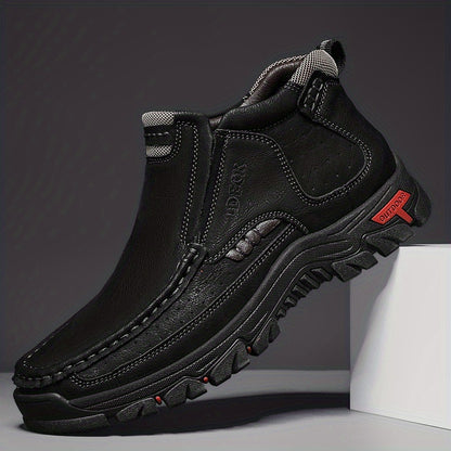 [Hand-Stitched] LDECK Slip-On Casual Shoes for Men - Durable Genuine Leather Work Boots, Men's Mountaineering Boots