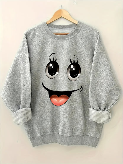 Letter Print Crew Neck Long Sleeve Sweatshirt, Casual Loose Stylish Fall Pullover, Women's Clothing