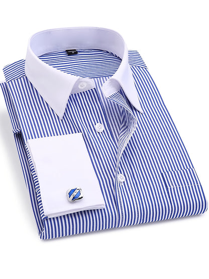 Men'S Striped Dress Shirt Long Sleeve - Premium Formal Shirt for Business, Weddings & Events, Lapel Collar, Single-Breasted, Wrinkle Resistant, Comfort Fit, Classic Office And Party Attire