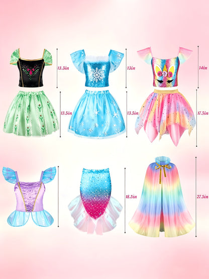 18pcs Princess Dress-Up Clothes Suitable for Role-Play Costumes with Unicorn & Mermaid Costumes, Capes, Jewelry - Birthday Outfits, -Line Skirts & Himos Dresses - Non-Stretch Dress Wear for (18pcs)