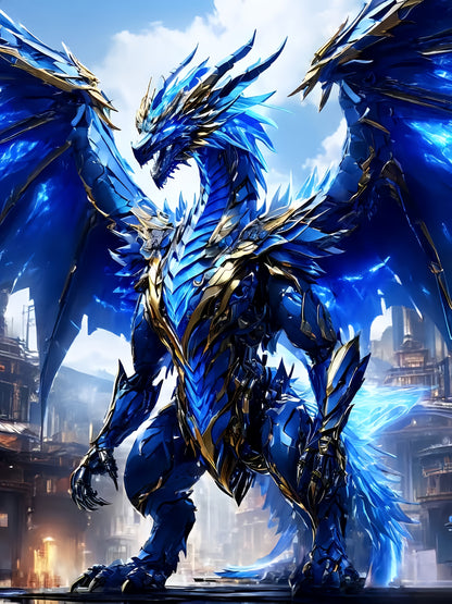 Wuwei Mechanical Blue Dragon 3D Pattern Printed Men's Graphic T-Shirt Comfort T-Shirt, Short Sleeve Pullover, Men's Summer Outdoor Clothing
