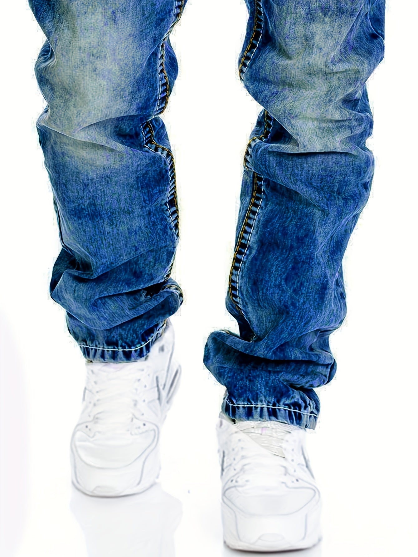 Men's Slim-Fit Straight-Leg Distressed American Snowflake Jeans - Vintage Wash Blue Denim Pants with Snowflake Pattern, Streetwear Style All-Season Casual Wear, Durable Fabric & Hand Washable