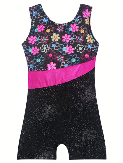 Girls Sleeveless Compression Gymnastics Suit, One-piece Bodysuit for Exercise Training, Perfect for Outdoor