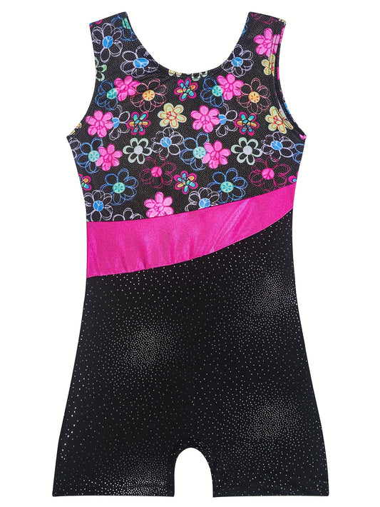Girls Sleeveless Compression Gymnastics Suit, One-piece Bodysuit for Exercise Training, Perfect for Outdoor