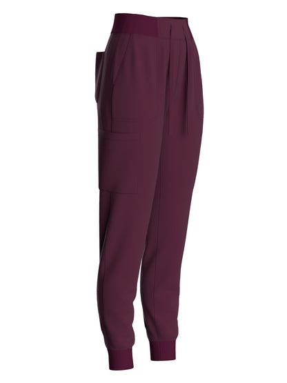 Women's Solid Two-piece Set - Elegant Short Sleeve V Neck Scrub Top & Drawstring Pants Outfits, Clothing