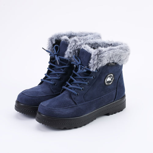 Women's Warm Snow Boots with Plush Lining - Non-Slip PU Sole, Round Toe Winter Outdoor Activity Boots, Black, Red, Navy Blue Warm Ankle Boots, Comfortable Shoes for Snow Wear, Women Shoes