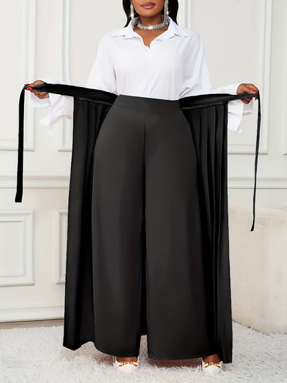 Plus Size - Plus-size Women'S Pants With Elegant Pleats, Removable Design, Two-way Wear, Straight-leg Style, Retro Chic, Casual, Suitable For All Seasons Throughout The Year.