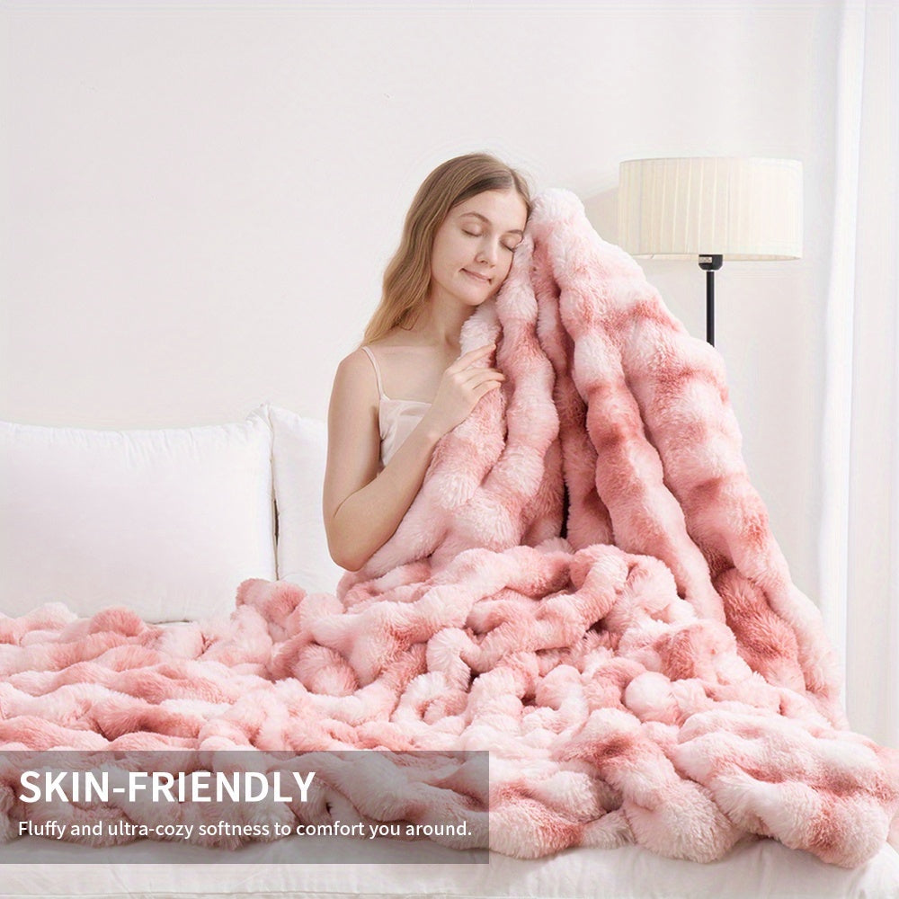 3D Faux Rabbit Fur Fleece Blanket - Double-Sided All-Season Throw