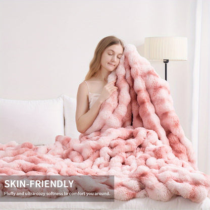 3D Faux Rabbit Fur Fleece Blanket - Double-Sided All-Season Throw