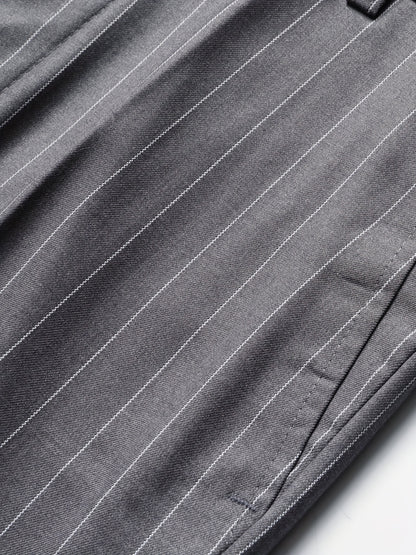Latest Men's Suit Striped Double-Breasted Suit Spring/ Summer/ Autumn Thin Two-Piece Set with Frill Collar Striped Style Four Buttons Suit Business And Casual Dress Collar Necklace Decoration Slimming Dress Casual Suit White Suit