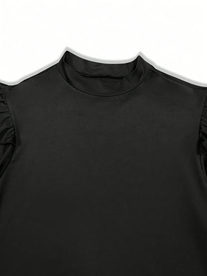 Women's Black Polyester Ruffle Short-Sleeve Dress - product view 5