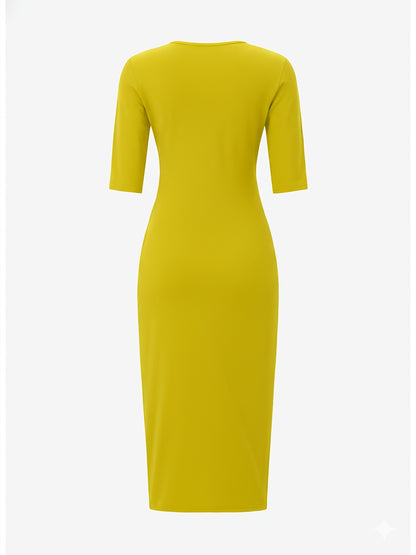 Elegant and Simple, Slim-fit Cut, Zipper Design, Boat Neckline, Mid-length Short-sleeve Dress, Cardigan Dress, Suitable for Fashionable Women, Short-sleeve Dress for Spring, Summer, and Autumn