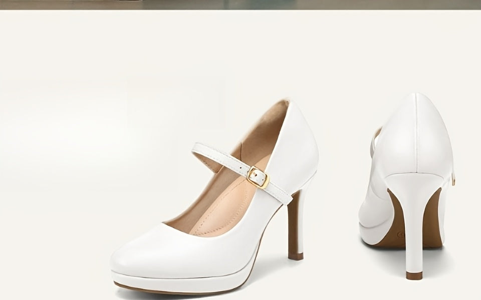 Women's Platform High Heel Mary Jane Pumps Round Closed Toe Dress Shoes Fashion Comfortable for Office Wedding Daily Wear, Women Shoes