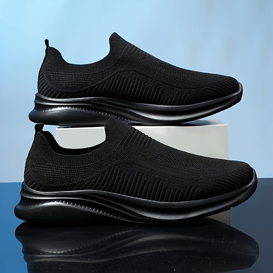 Men's Lightweight Breathable Slip-On Sneakers - Thin Mesh Sneakers with EVA Cushioning, Low-Top Casual Streetwear Design for Running, Gym & Outdoor (Black, All-Season), Durable Traction Sole