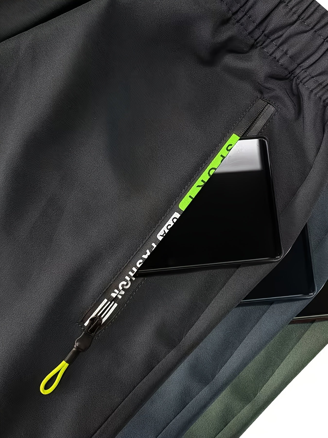3pcs Men'S Slim Work Pants, With Drawstring Elastic Waist, Zipper Pocket And Large Patch Pocket. Comfortable And Breathable, Suitable For Outdoor And Daily Casual Wear.