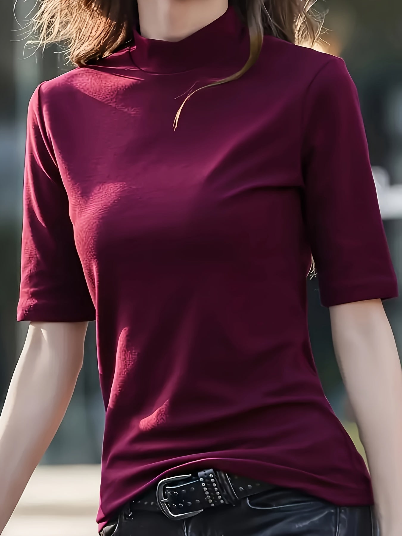 Women'S Casual T-Shirt - High Elasticity Solid Green Crew Neck Top, Machine Washable & Dry Cleanable, Regular Fit All-Season Versatile Shirt for Casual Attire, Ladies T Shirts, Elegant Style, Highelasticity Fabric