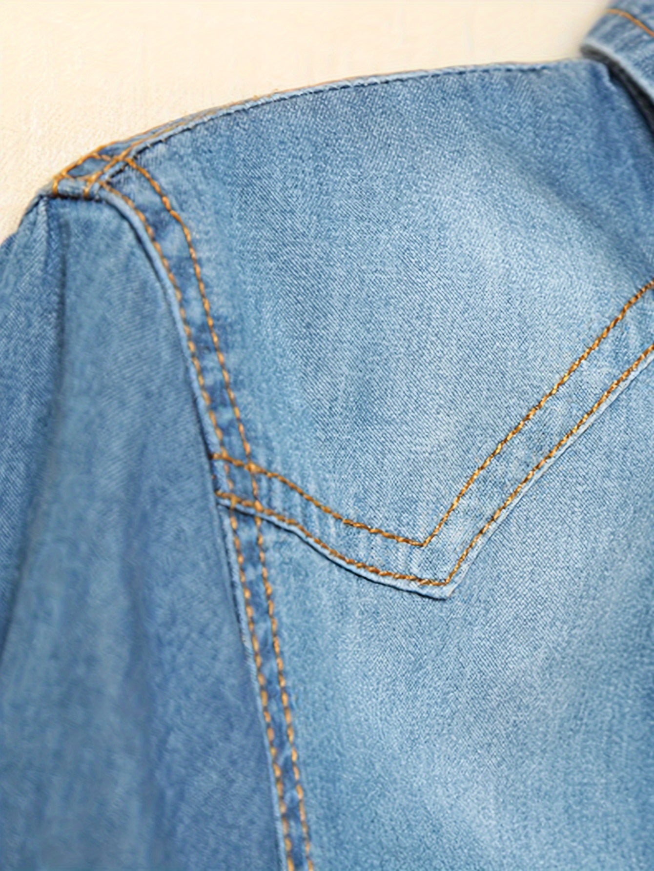[Denim Crop Top] Chambray Denim Women's Crop Top | Roll Up 3/4 Sleeve Tie Front Knot Shirt
